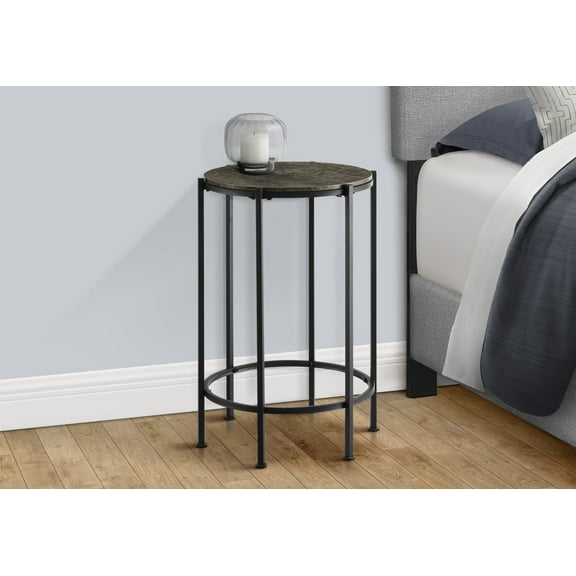 Nmkwnr Wood Top Side Table with Metal Frame, Round End Table for Living Room, Bedroom, Dark Bronze