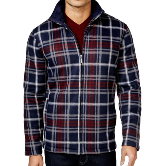Club Room Mens Plaid FZ Fleece Jacket, Blue, Big & Tall, Big 2X