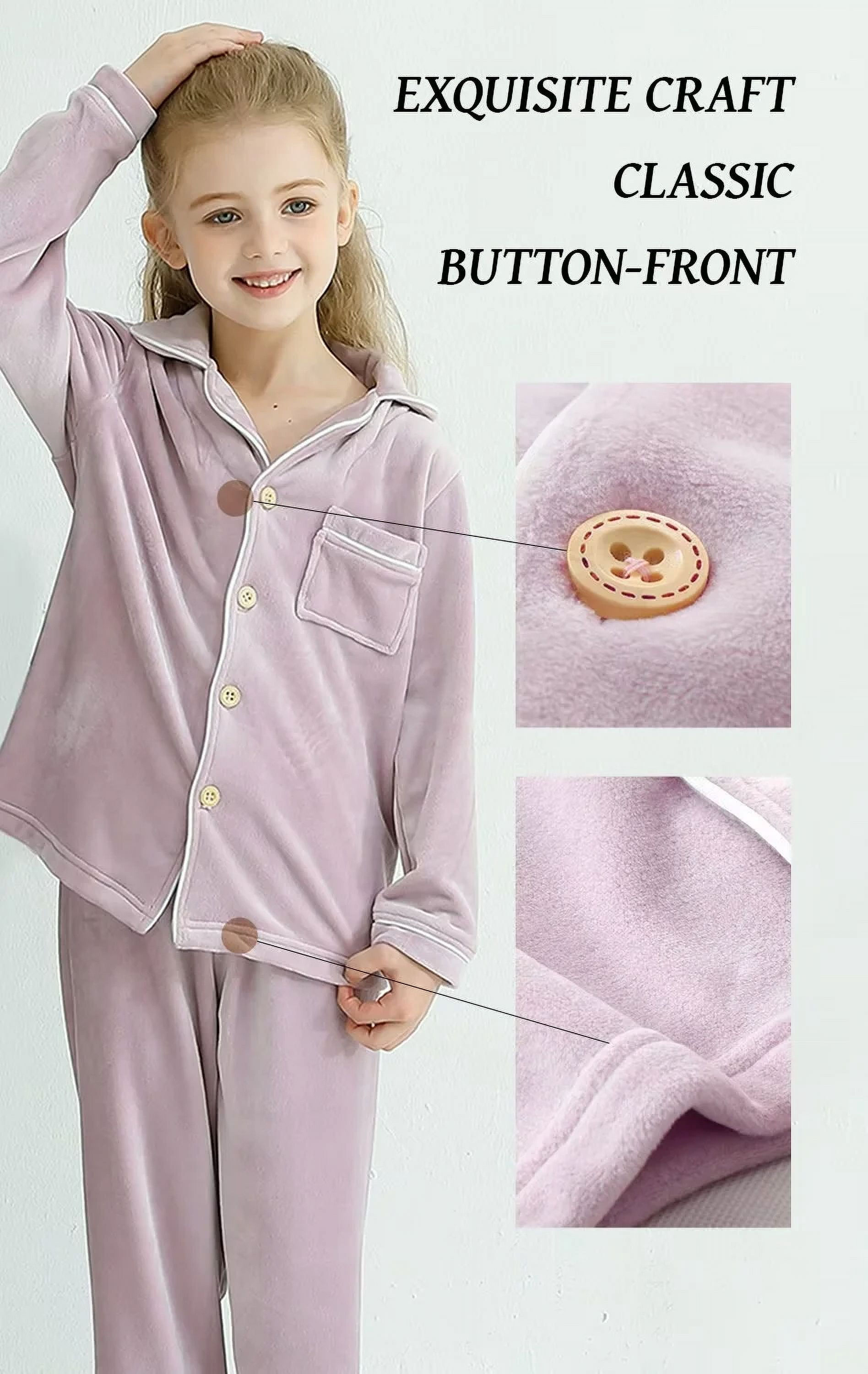 BANGSAUR Kids Winter Pajamas Set - Coral Fleece Button-Down PJS For Boys & Girls Ages 3-14