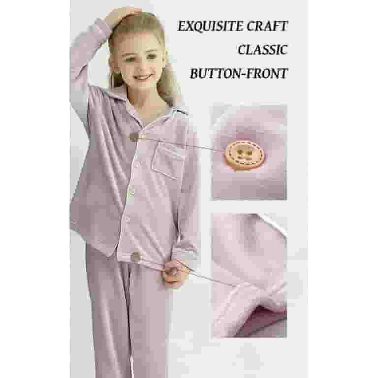 BANGSAUR Kids Winter Pajamas Set - Coral Fleece Button-Down PJS For Boys & Girls Ages 3-14