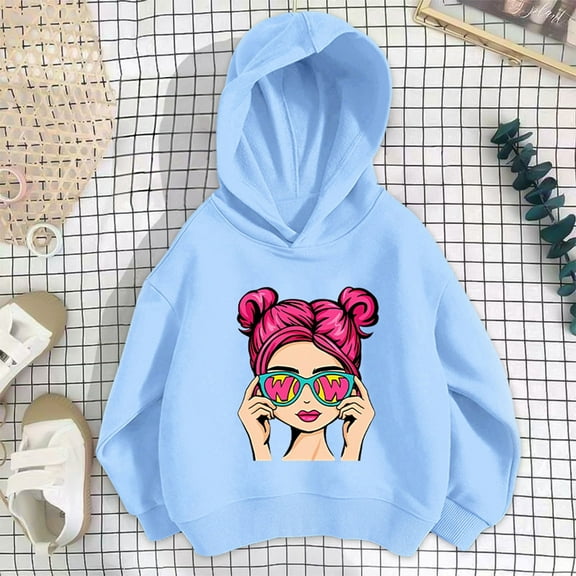 SGFCWSX Girls Fleece Sweatshirt Thermal Sweatshirts Kids Fashion Print Hoodies Blue Size 7 Years