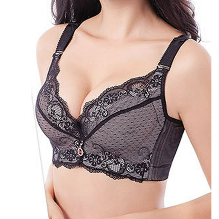 Women's Sexy Lace Embroidered Bras Full Coverage Unlined Underwire Plus  Size Bra 48D