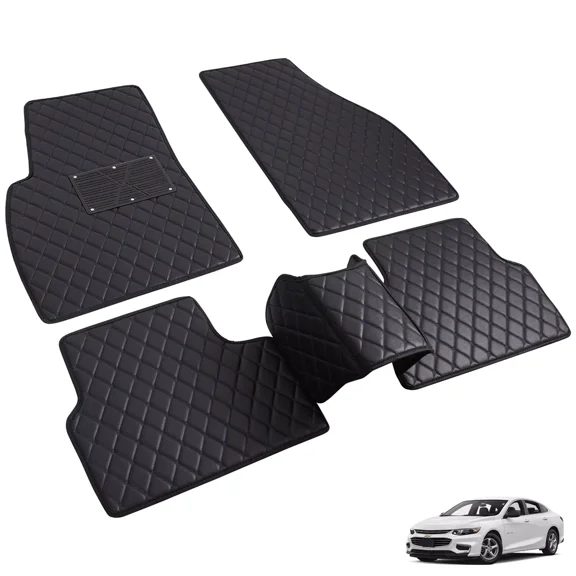 Telimocy Car Floor Mats Custom Fit for Chevrolet Malibu 2012-2023, Thickened Durable Faux Leather Floor Carpet Liners Rugs Balck