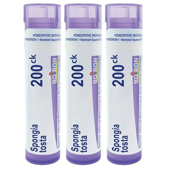 Boiron Spongia Tosta 200CK, Homeopathic Medicine for Dry, Barking Cough, 3 Count (3 x 80 Pellets)