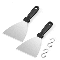 Metal Spatula Set of 2,  9.8 x 3.6In Stainless Steel Slant-edge Turner Flipper Scraper, Flat Top Griddle Teppanyaki Hibachi Tools for Barbecue Camping Cooking, Plastic Handle & Easy to Clean