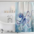 thumbnail image 6 of 54x78 Inch Shower Curtain Decorative Ocean Octopus Bathtub Bath Curtains Fabric Waterproof Bathroom Decor, Coastal Seagrass Blue Nautical Seaweed Small Stall Shower Curtain Set with 12 Hooks, 6 of 7