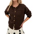 thumbnail image 2 of Womens Long Sleeve Button Up Knit Cardigan Crewneck Button Down Sweaters for Women Brown XL, 2 of 8