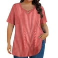 thumbnail image 2 of YueHuiYing Womens Plus Size Unlined Print Tops Ruffle Oversized Short Sleeve Shirt Casual V Neck Pleated T Shirt Loose Fit Tunic Blouse, 2 of 6