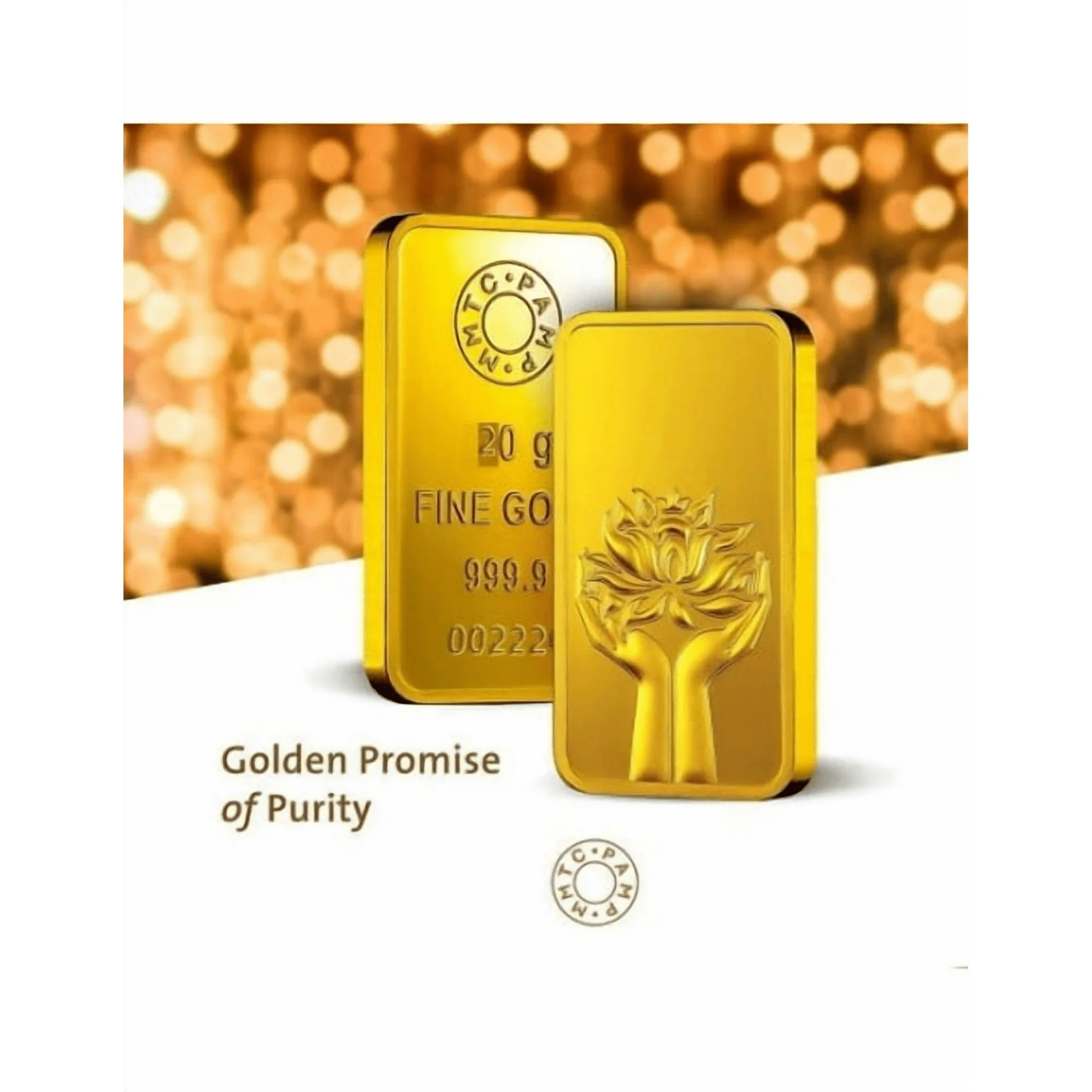 Pamp MMTC Lotus 20 Gram Gold Bar - Large Card Assay