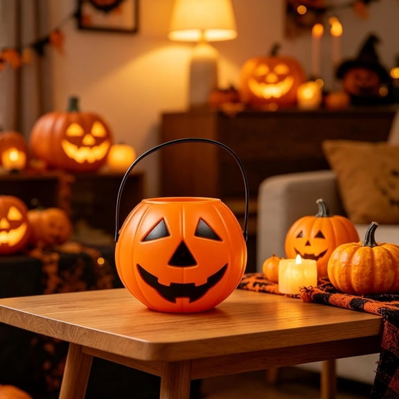 6 Pack Mini Halloween Pumpkin Treat Buckets, Plastic Jack‑O‑Lantern Candy Pails with Handles, Small Trick or Treat Pumpkin Bucket, Halloween Party Favor Decor, Goodie Holder for Holiday Supplies