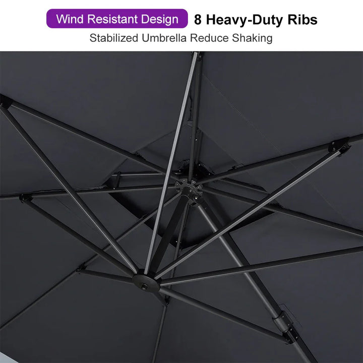 PURPLE LEAF Cantilever Patio Umbrella With Base 10' x 13' Rectangle Double Top Outdoor Heavy Duty Aluminum, Grey, for Patio, Deck, Garden, Pool