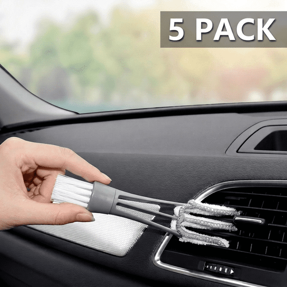 ROSEXIXI Car Cleaning Brush, 2-in-1 Double-Ended Interior Detailing Tool, Microfiber Vent Cleaner with Nylon Bristles for Air Vents Keyboards Dashboard Crevices, Gray