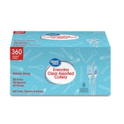 Great Value Everyday Plastic Disposable Assorted Cutlery Set, Clear, 360 Count