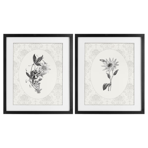 Stupell Industries Vintage Flowers & Lace 2 Piece Black Framed Print Under Glass Set, design by CAD Designs