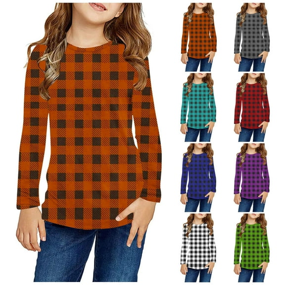 Ahuyic Kids Casual Long Sleeved Blouse Top, Autumns/Winter Long Sleeve For Kid, Girls Prints Shirts Cute Crew Neck Dressy Casual Blouses Clothes Long Sleeve Round-Neck Blouses & Shirts