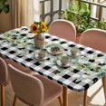 thumbnail image 3 of Green Eucalyptus Leaves Table Cloths for 6 Foot Rectangle Tables, Black White Plaid Farmhouse Watercolor Patio Waterproof Elastic Fitted Tablecloths, Washable Rectangular Table Cover for Camping, 3 of 8