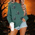 thumbnail image 4 of Womens Halloween Tops Printed Crew Neck Long Sleeve Elastic Hem Fashion Loose Fall Pullover Top Army Green L, 4 of 6