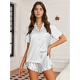 thumbnail image 2 of DAKIMOE Womens Silk Satin Pajama Set Short Sleeve Shirt with Shorts 2 Piece Pjs Sets Soft Silky Pajamas for Women Set Sleepwear Nightwear Button-Down Loungewear S-XL, White, XXL, 2 of 7