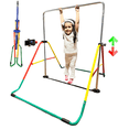 thumbnail image 3 of Gymnastics Bar for Kids 5 in 1 Height Adjustable Playground Set with Swing, 2X Trapeze Rings, Basketball Net + Balls, Horizontal Kip Bar Gymnastic Junior Training Bar + Accessories Included, 3 of 8