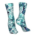 thumbnail image 7 of Xecao Blue Floral with Butterflies Print Fashion No Heel Casual Crew Socks Cushioned Breathable for Men Women - Moisture wicking,Not easy to fade Suitable for daily, 7 of 7