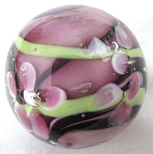 22mm PROTEA Purple Green White flower Handmade art glass Marble 7/8" SHOOTER 