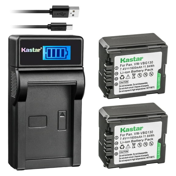 Kastar 2-Pack Battery and LCD3 USB Charger Replacement for Panasonic VW-VBG070, VW-VBG130, VWVBG260 and SDR-H40, SDR-H80 Series, HDC-HS700, TM700, HS300, TM300, HS250, SD20, HS20, HDC-SDT750 Camcorder