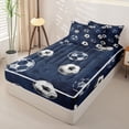 thumbnail image 2 of Castle Fairy Soccer Ball Print Zipper Twin Comforter Sets with Fitted Sheet and 2 Pillowcases, Sport Theme Zipper Bedding Set, Navy Blue White,4-Piece,Navy Blue Reversible, 2 of 6