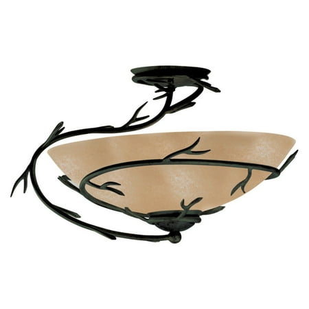 Opal Flush Mount Shade - Kenroy Home Rustic 1 Light Semi Flush Mount, 20 Inch Diameter, Rich Oil Rubbed Bronze, Amber Glass Shade, Winding Branch Detail, Easy Installation