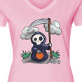 thumbnail image 4 of Inktastic Halloween Trick or Treating Cute Grim Reaper Women's V-Neck T-Shirt, 4 of 5