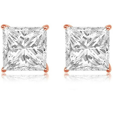 A M Cz 14kt Rose Gold Square Stud Earrings 8mm