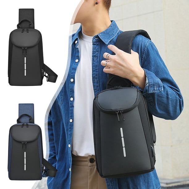 Bolsa antirrobo - Mochila cruzada para el pecho con bolsillo de seguridad para viajes y senderismo, 21x13x31cm, negra/azul