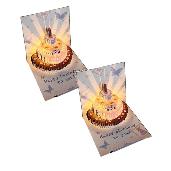 2Pcs Clearance Sale! ‌3D Birthday Card With Music & Lights Glitter Cake Greeting Card For Kids & Adults Greeting Card Practical Home Decor 5.7" X 5.7"