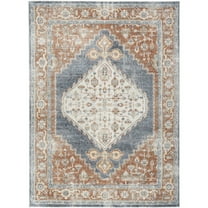 HomeRoots 8' X 10' Denim Blue Oriental Power Loom Distressed Washable Area Rug