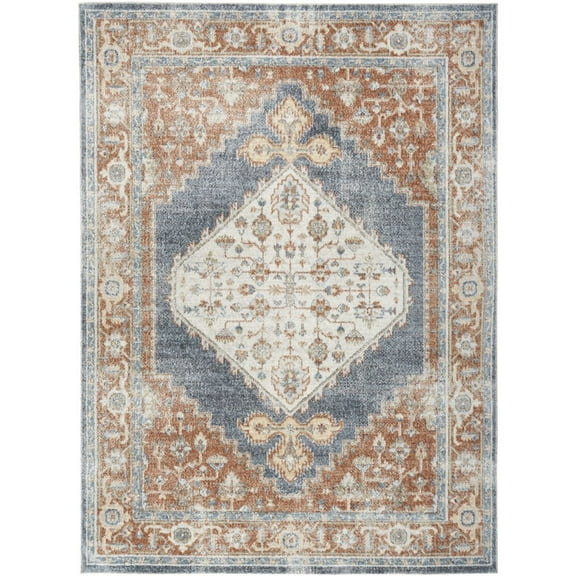 HomeRoots 8' X 10' Denim Blue Oriental Power Loom Distressed Washable Area Rug