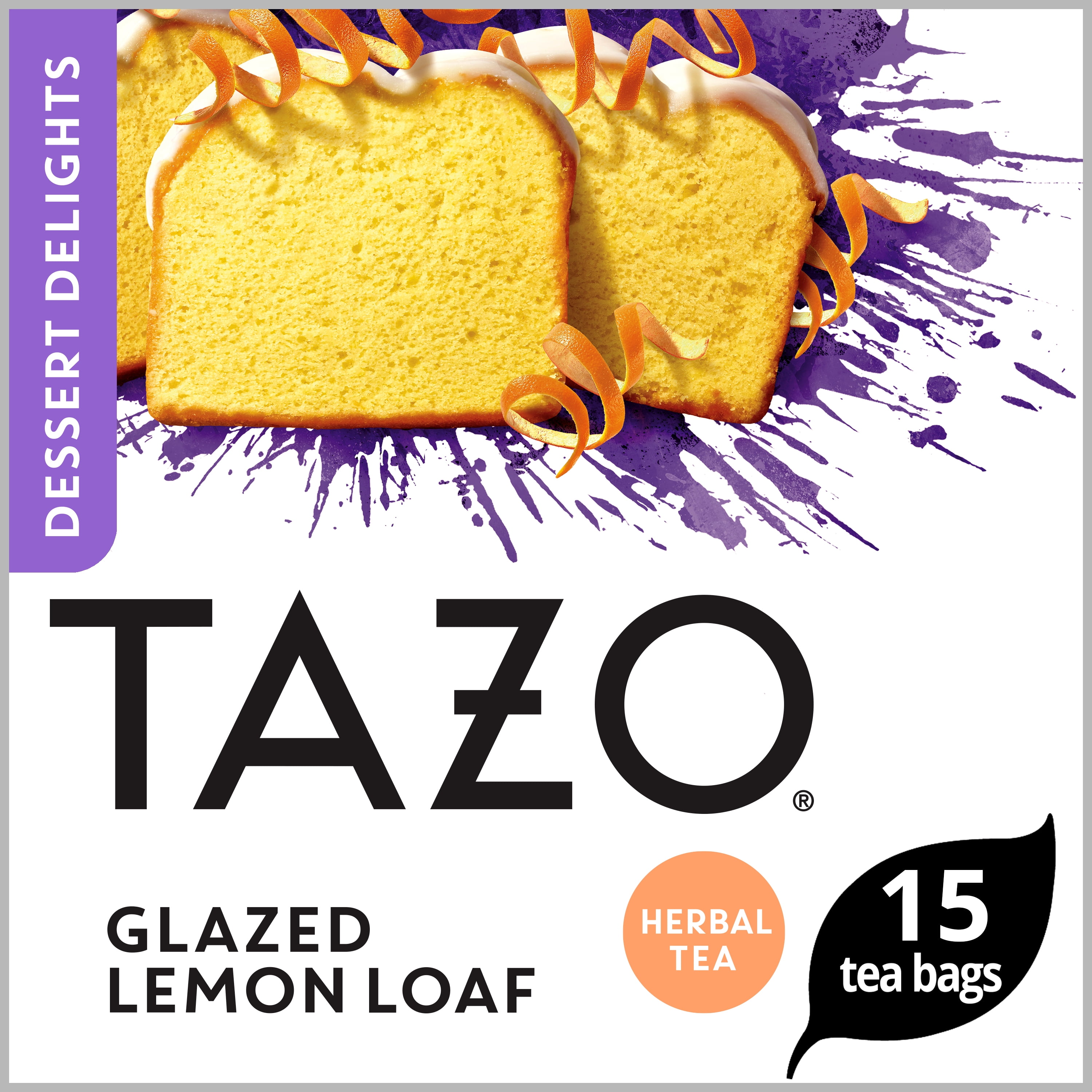 Tazo Glazed Lemon Loaf Herbal Tea Bags, Caffeine-Free, Aromatic Dessert-Inspired Blend, 15 Tea Bags (Pack of 4, 60 Total Tea Bags)