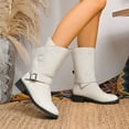 thumbnail image 6 of Miluxas Boots for Women Low Heel Mid Calf Boots Winter Warm Belt Buckle Side Zipper Block Chunky Heel Boots Solid Comfyl Shoes White 9.5(43), 6 of 9