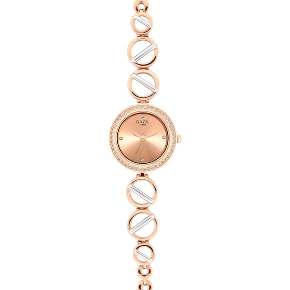 Titan Stainless Steel Analog Rose Gold Dial Womens Watch-2643Km01/Np2643Km01, Band Color:Multicolor