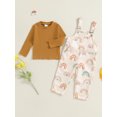 thumbnail image 4 of Pudcoco 2-Piece Little Girls Set Ribbed Long Sleeve Tops Rainbow Print Overall Pants Outfits, 4 of 9
