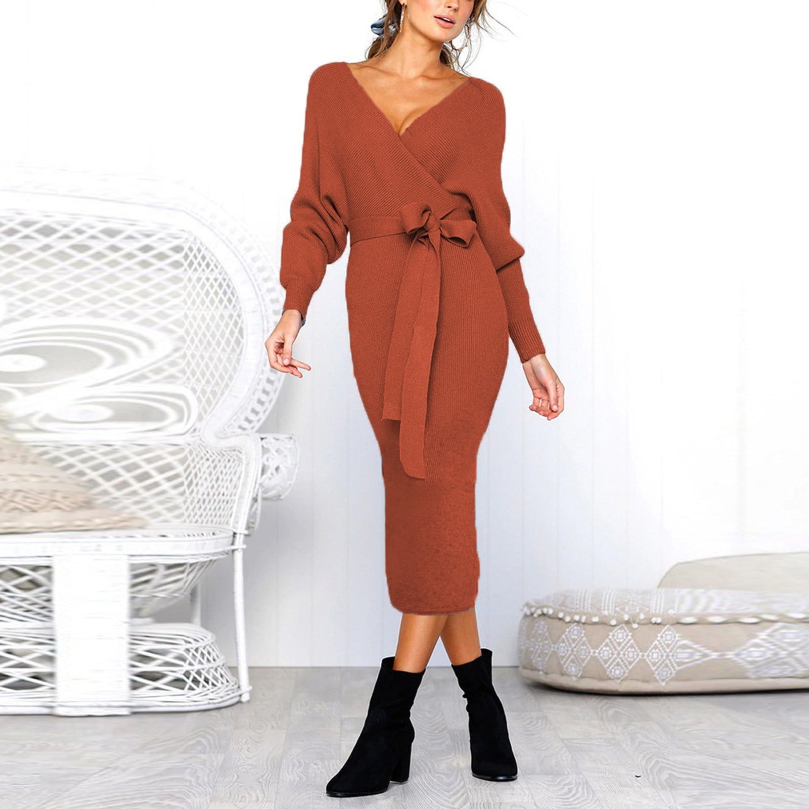 Mode Femmes Sexy Manches Longues Solide Robe Bandage Partie Robe Skinny Walmart