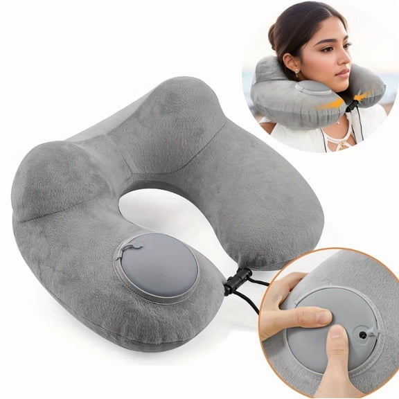 Portable Inflatable U-shaped Pillow, Detachable Washable Polyester Cover, Perfect for Side Sleeping on the Car/office/train/airplane