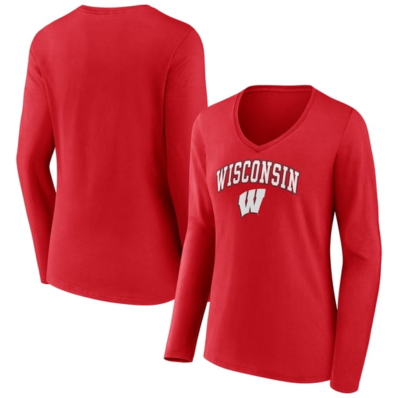 Women's Red Wisconsin Badgers Campus V-Neck Long Sleeve T-Shirt