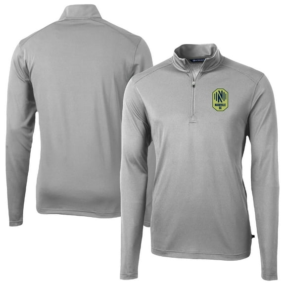 Men's-Cutter & Buck Gray Nashville SC Big & Tall Virtue Eco Pique Recycled Quarter-Zip Pullover Top