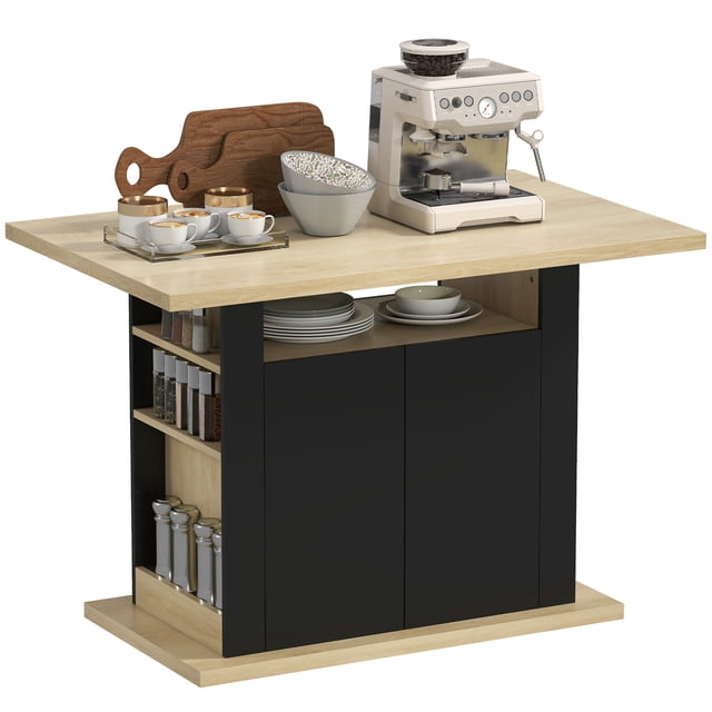 HOMCOM Kitchen Island, Modern Dining Table with Storage Cabinet, Black