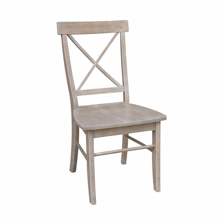 Set of Two X Back Chairs with Solid Wood Seats in Washed Gray Taupe