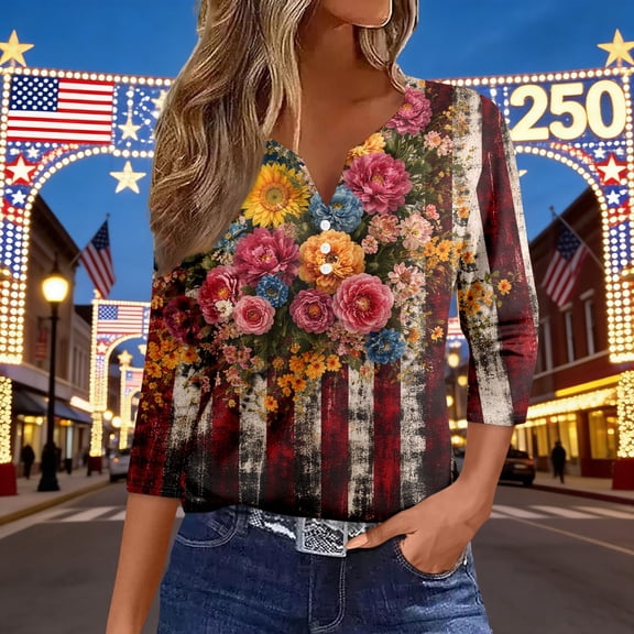 MAIHAN 250 Anniversary Usa Shirt Women American Flag Print 250 Years Independence Tee Womens Summer Tops Independence Day Tops