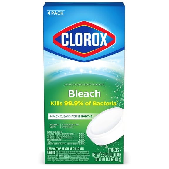 Clorox Automatic Toilet Bowl Cleaner Tablets with Bleach – 3.5 Ounces Each, 4 Count