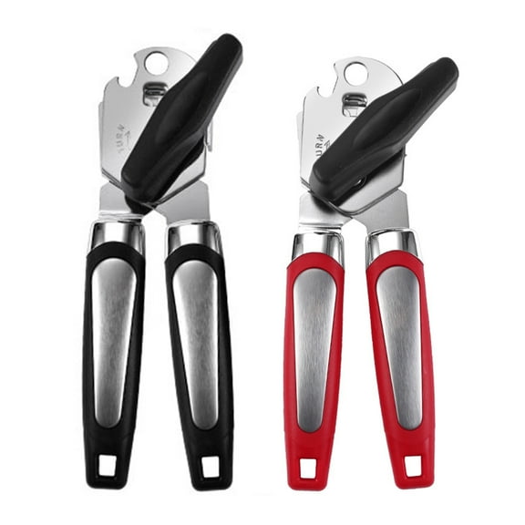 Cheer.US Manual Can Opener, Handheld Comfortable Grip, Oversized Easy Turn Knob, Built in Bottle Opener, Hangs for Convenient Kitchen Storage, Blades Easily Open Tin Cans for Smooth Edge