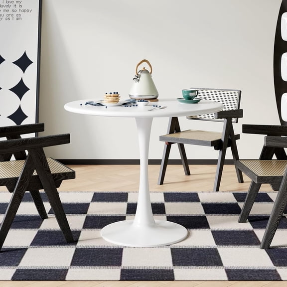 White Round Dining Table for 2 Person, 24 Inch Small Tulip Table with Pedestal for Living Room, Mid  Modern Kitchen Tables for Office, Bistro, Pub, Bar, Wood Circle Cafe Tables