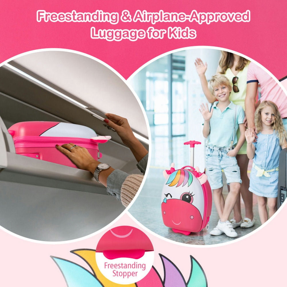 Resenkos Luggage Expandable Suitcase,16 Inch Kids Rolling Luggage with 2 Flashing Wheels and Telescoping Handle-Pink