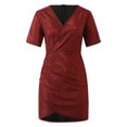 thumbnail image 3 of Women's Sexy Sequins V-Neck Short Sleeve Dress - Solid Color, Slim Fit, Polyester - Elegant Party Dress for Evening/Wedding/Night Out, 3 of 4
